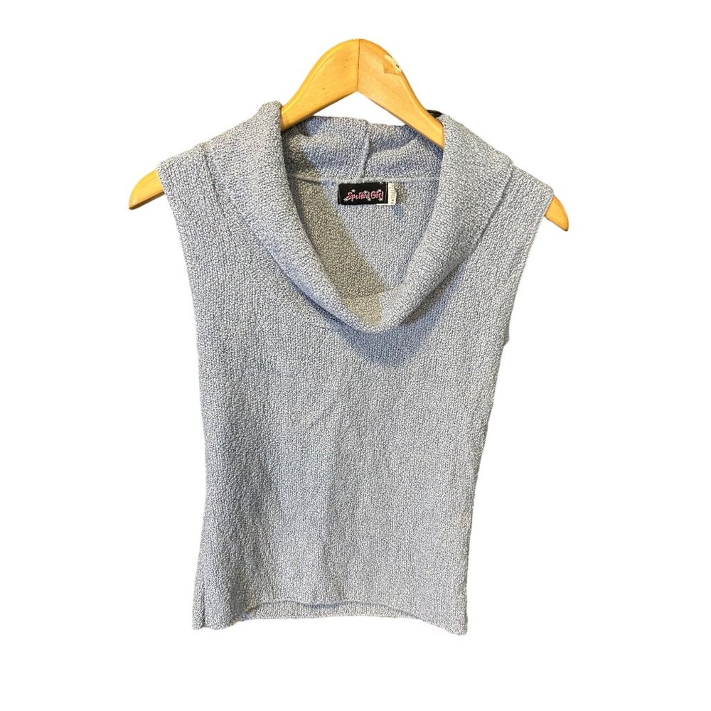 Spoiled Girl Women's Medium Sleeveless Cowl Neck Sweater Top Blue